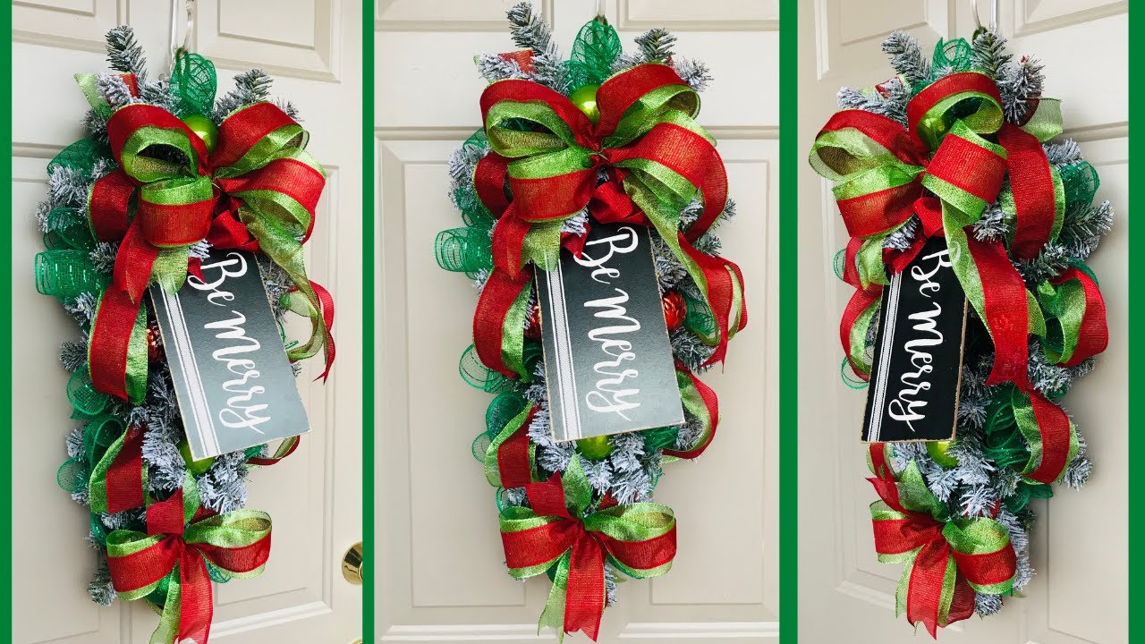 HIGH END DOLLAR TREE CHRISTMAS TEARDROP DOOR SWAG WREATH DIY 🎄EASY & INEXPENSIVE HOLIDAY DECOR