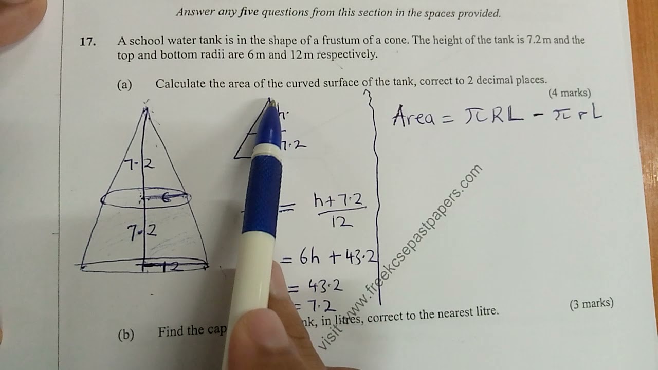 KCSE 2018 - VOLUME OF A FRUSTUM
