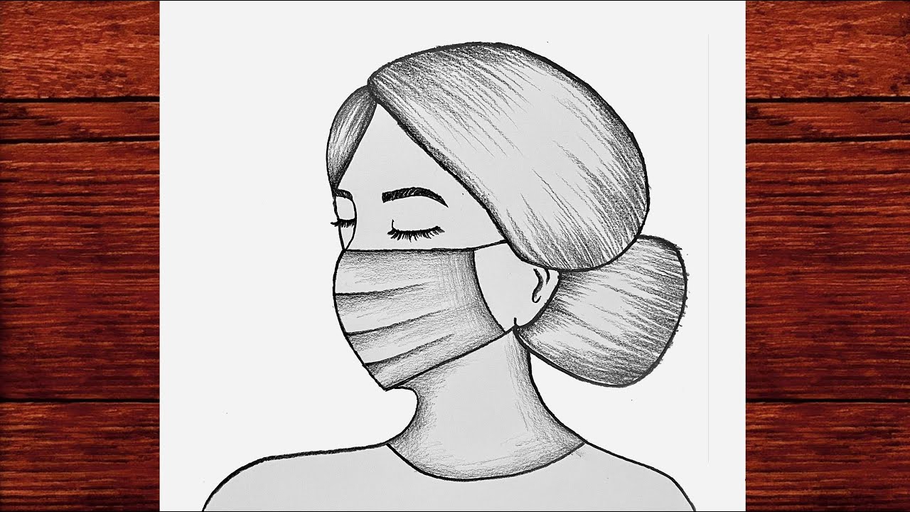 Karakalem Maskeli Bir Kız Çizimi - Kolay Kız Çizimi Nasıl Yapılır - Çizim Mektebi Girl Drawing