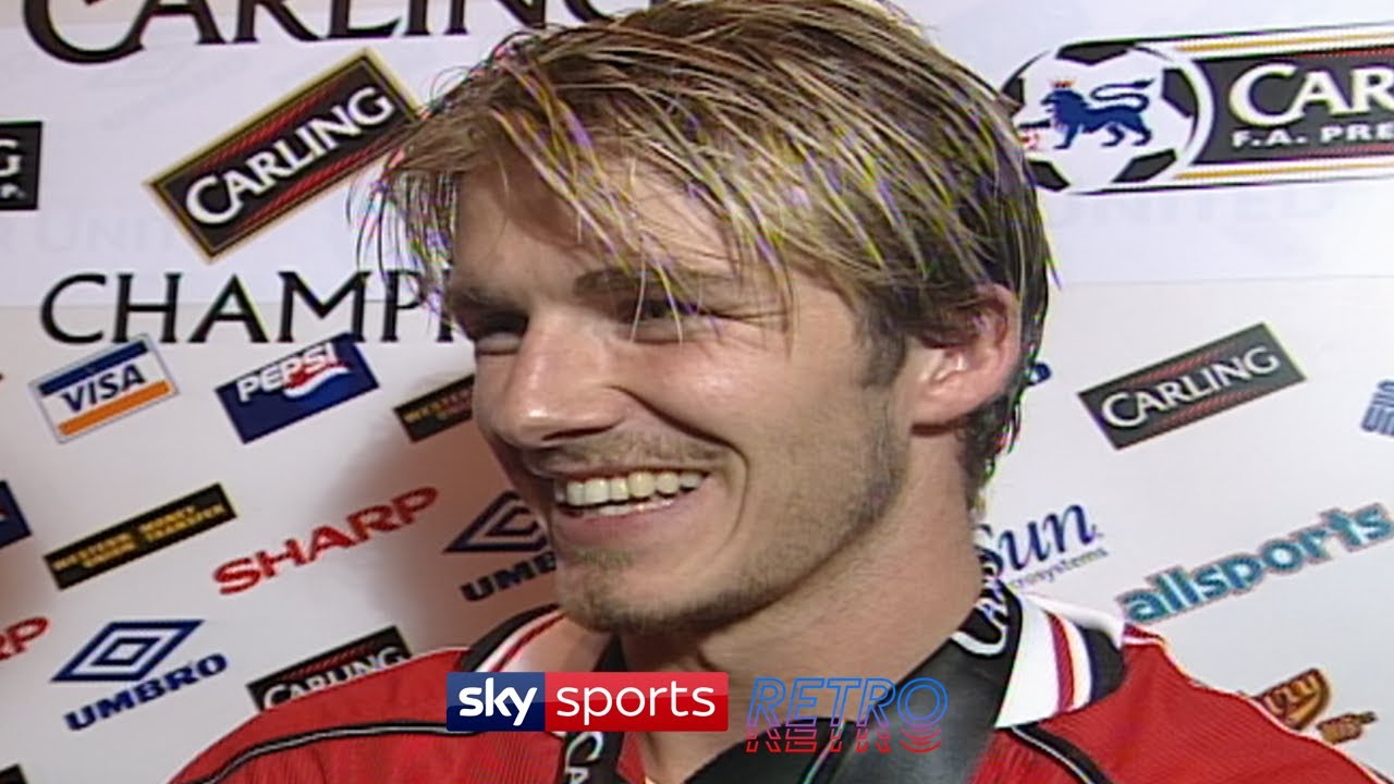 David Beckham after Manchester United clinch the 1999 Premier League title
