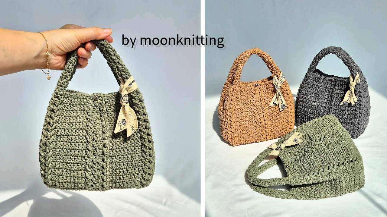 [코바늘 가방]미니 케이블백♡잔잔한 꼬임이 있는 귀여운 데일리백 crochet bag/moonknitting