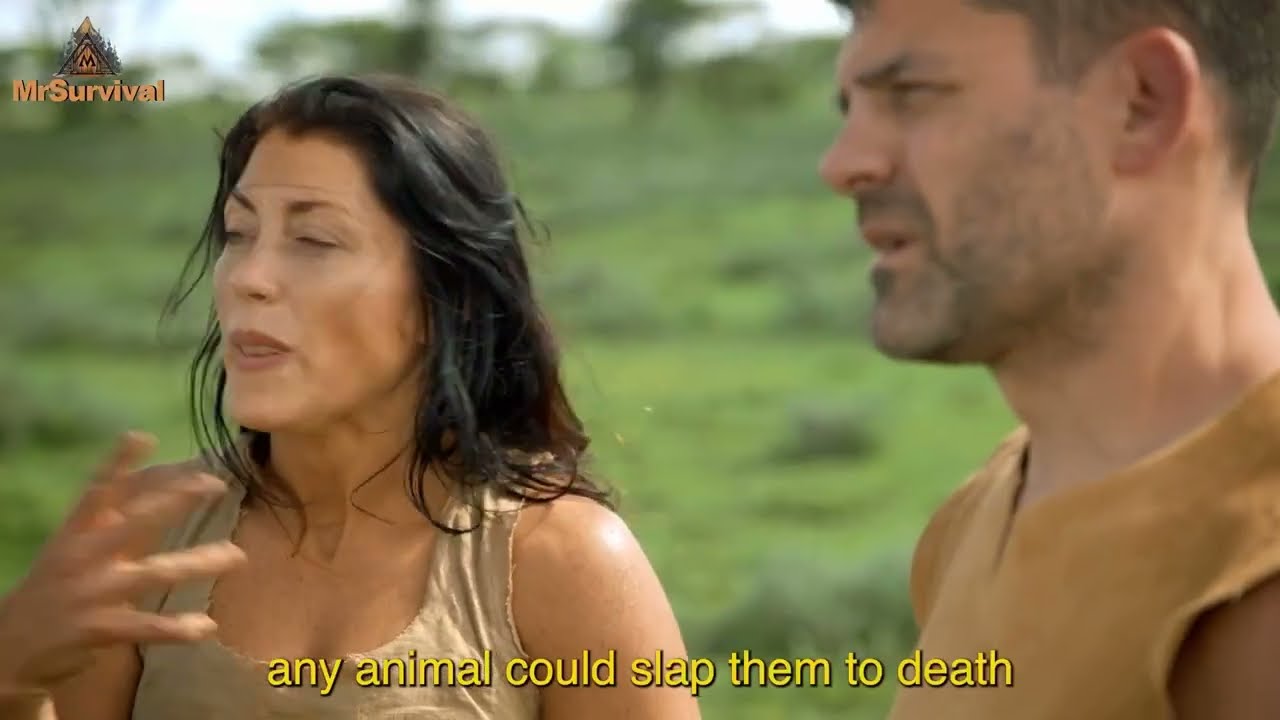 Survival contestants make primitive tools for hunting, A man caught many large fish and beavers