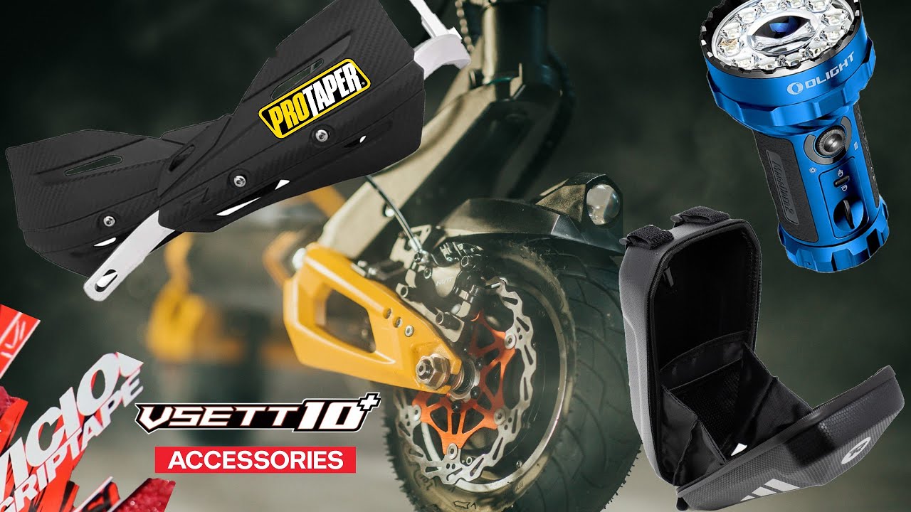 VSETT ESCOOTER ACCESORIES: Handguards + The BRIGHTEST headlight Bluetooth Speaker + MORE