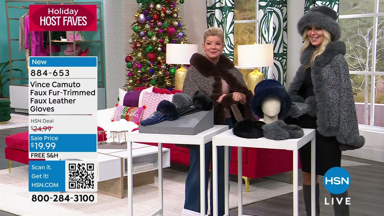 Vince Camuto Faux FurTrimmed Faux Leather Gloves with Bu...