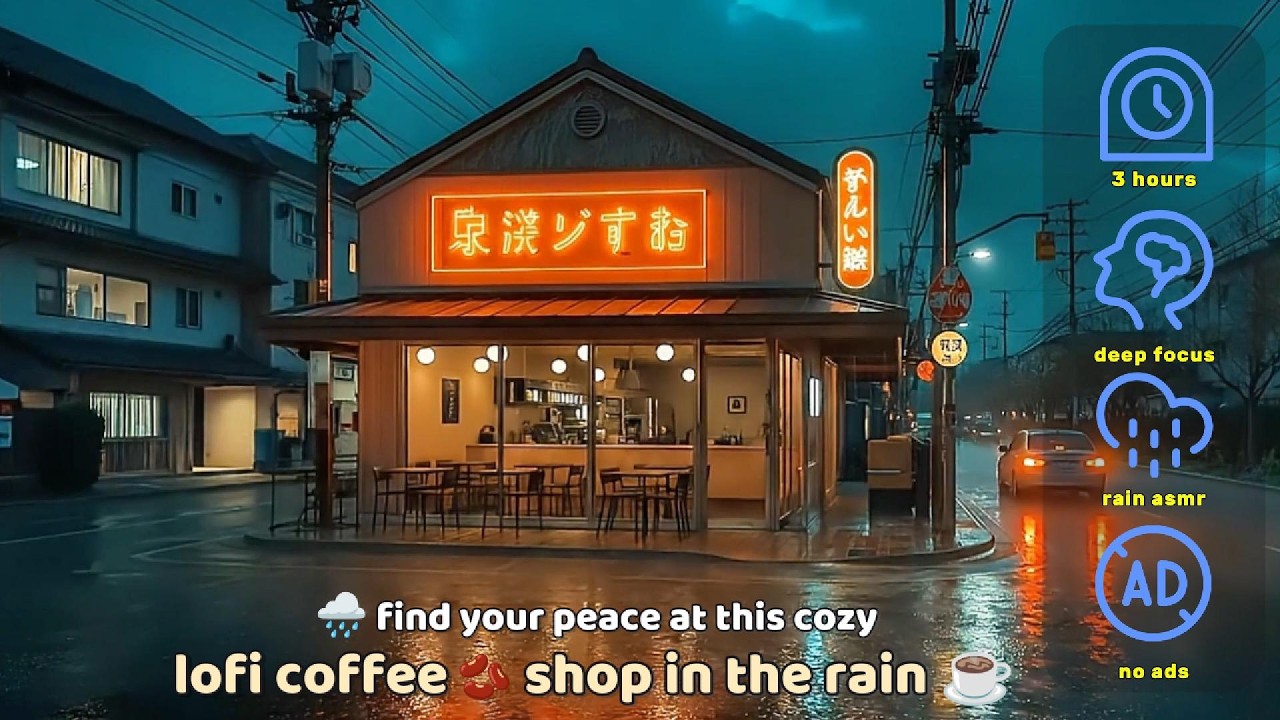 ☕ Найдите покой в ​​этом уютном лоу-фай кафе под дождем 🌧️