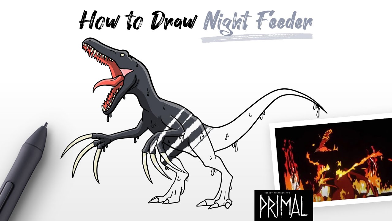 How to Draw Night Feeder monster dinosaur from Primal movie Easy Step by Step
