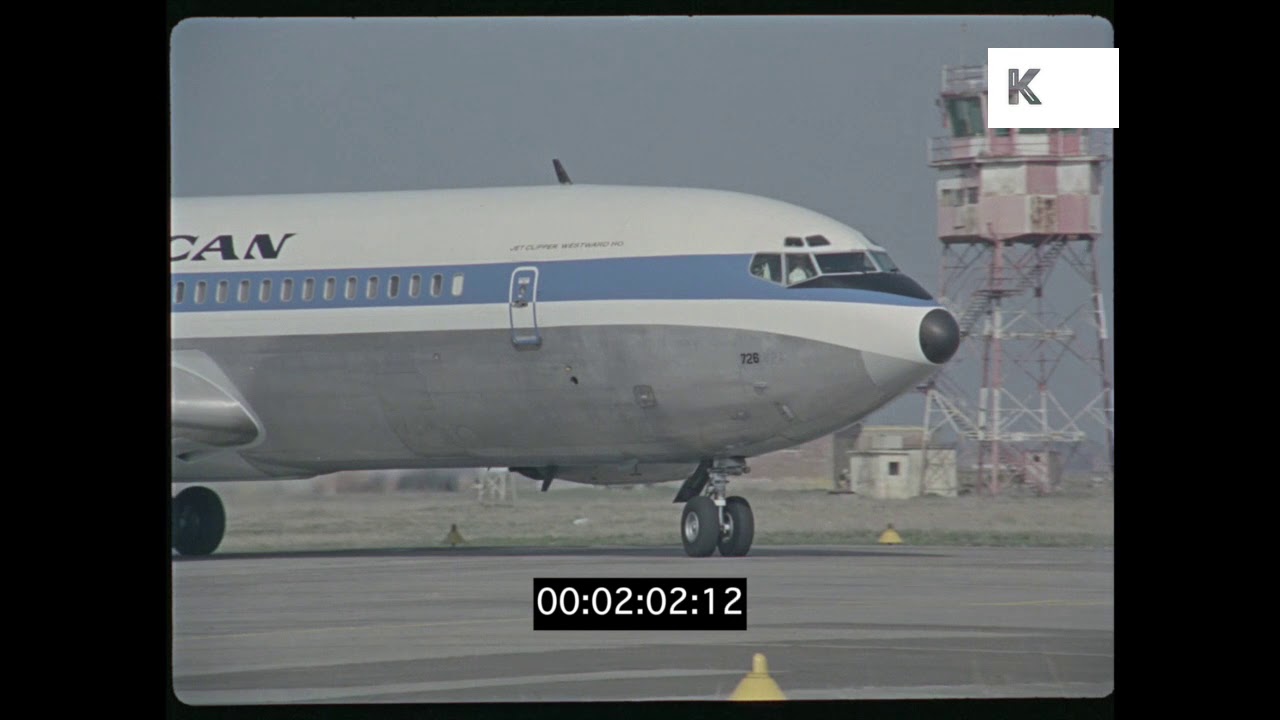 Pan Am 747 Planes on Runway, 1960s Rome Airport, 35mm