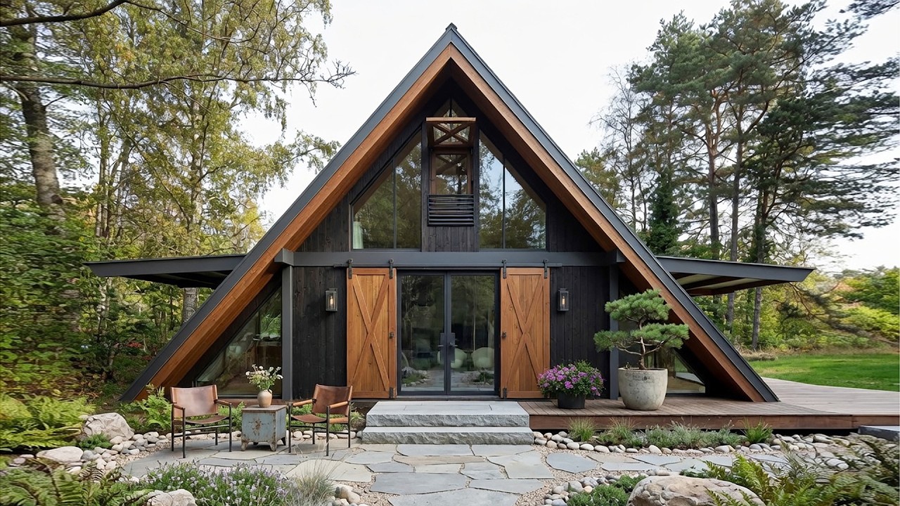 Modern A-Frame Cabin | Sleek Dark Wood & Minimalist Facade