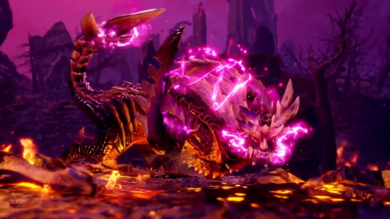 Monster Hunter Rise Scorned Magnamalo vs Zinogre Ecology intro cutscene
