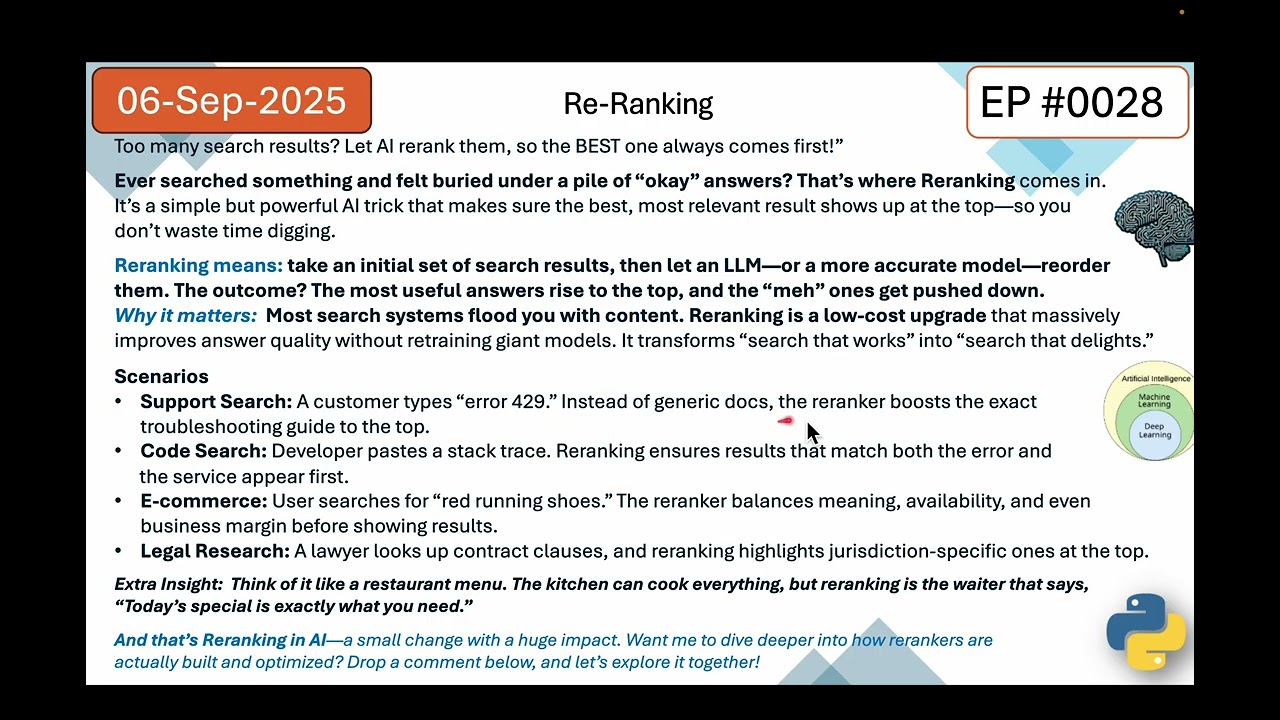 EP28: AI Reranking Explained: How Search Gets Smarter! 2025 09 06 at 3 20 14 PM