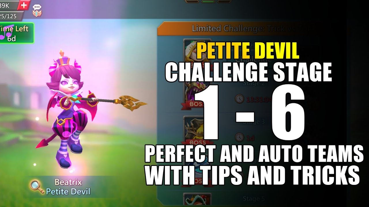 Lords mobile Petite Devil (Trick vs Trick) Limited Challenge Stage 1-6 With Perfect And Auto Teams