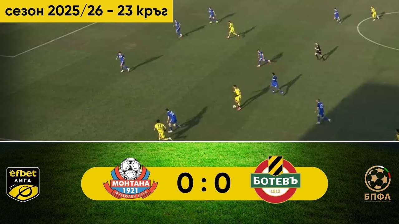 Монтана - Ботев Пловдив 0:0 (23 кръг, efbet Лига, сезон 2025/26)