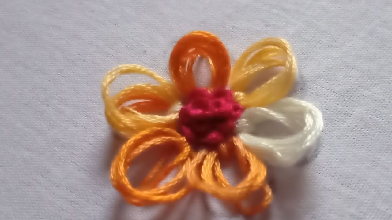 Hand embroidery.  Loop stitch Flower embroidery for beginners.
