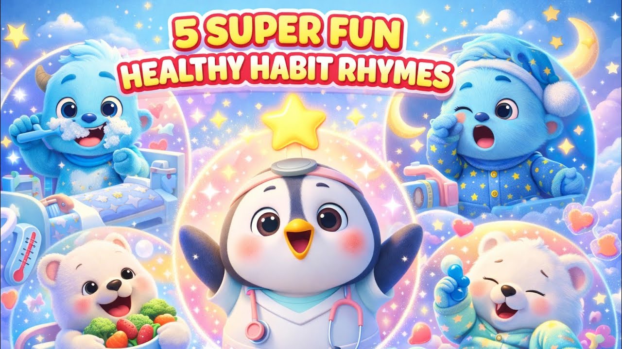 5 Super Fun HEALTHY HABIT Rhymes | Kids Songs About Health & Routine | #pengupuff rhyme Compilation