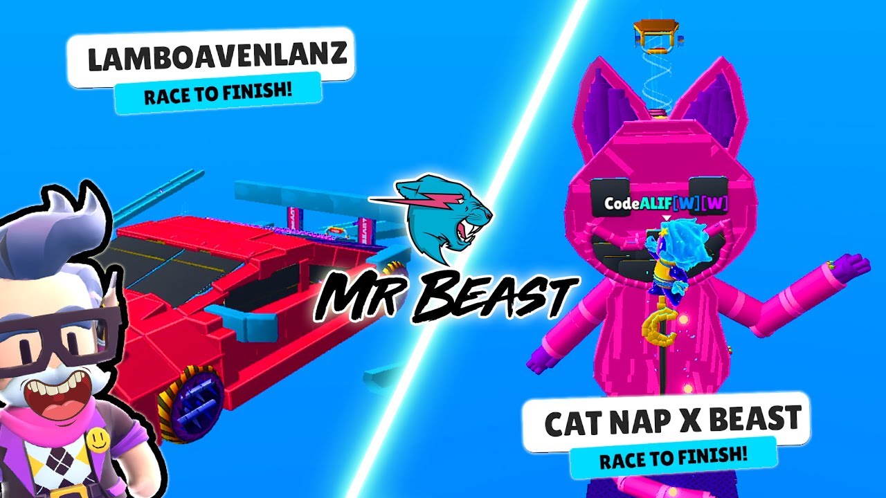 OMG LAMBORGHINI CAT NAP! PLAY 5 CREATIVE MRBEAST WORKSHOP MAPS IN STUMBLE GUYS