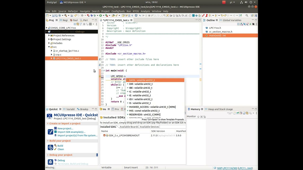 MCUXpresso LPC1114 CMSIS