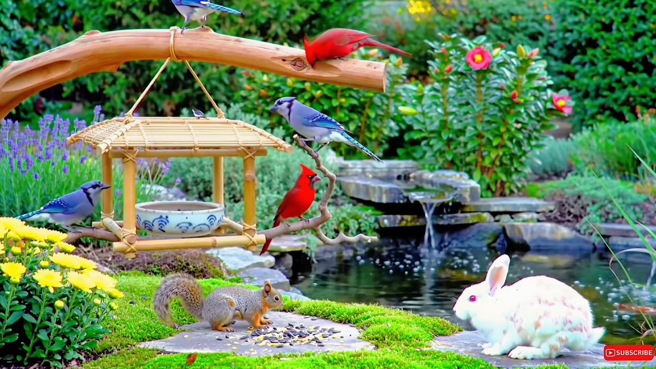 🔴 4K Cozy Garden Bird Feeder – Cardinals, Blue Jays,Goldfinch & Nature Sounds | Relaxing • Cat TV