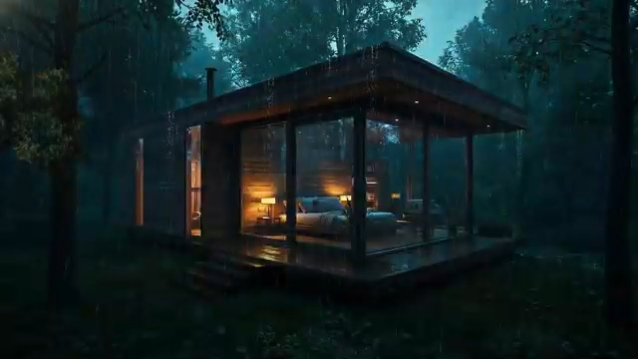 Cozy Night in a Wooden House 🌙 Heavy Rain and Thunder Sound for Sweet Dreams