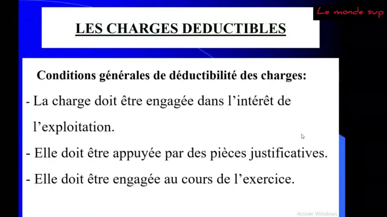 les charges d&eacute;ductibles / fiscalit&eacute; S5