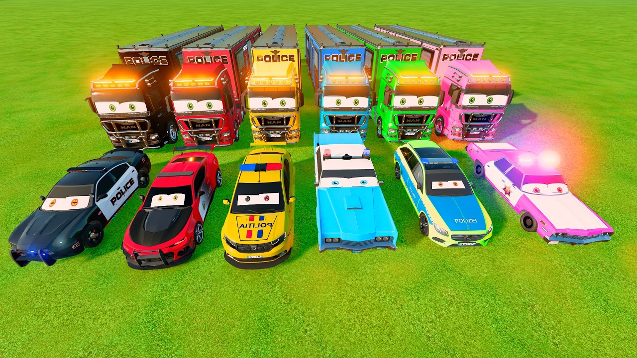 TRANSPORTING ALL POLICE CARS and AMBULANCE EMERGENCY VEHICLES WITH MERCEDES POLICE TRUCKS ! FS22
