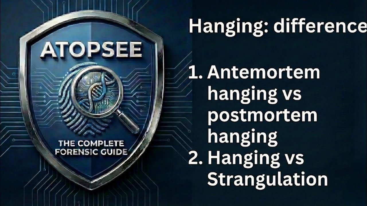 Hanging:Antemortem vs post mortem hanging,Hanging vs Strangulation.