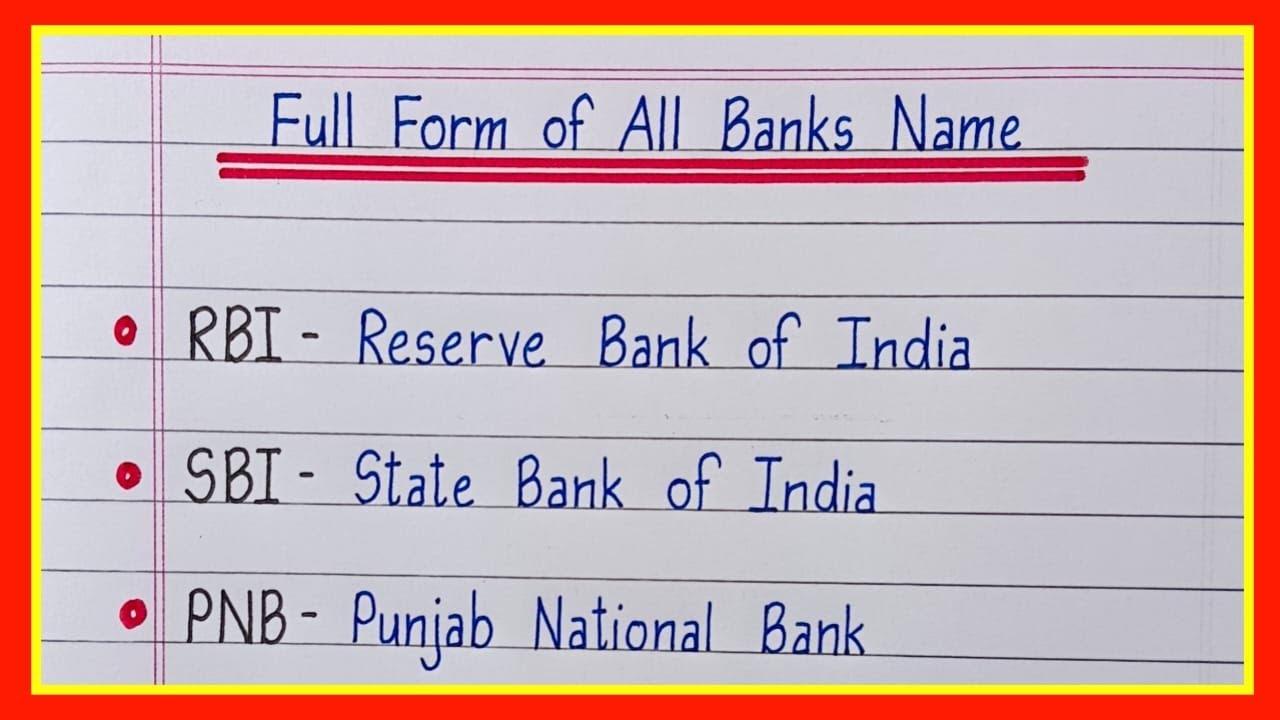 Full Form of RBI SBI HDFC ICICI BOB PNB/Full Form of All Bank Name in India/bank related full form