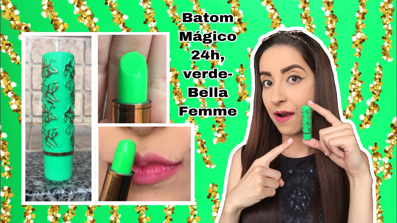 Resenha: Batom Mágico 24h, Cor: Verde, 3,4g- Bella Femme.