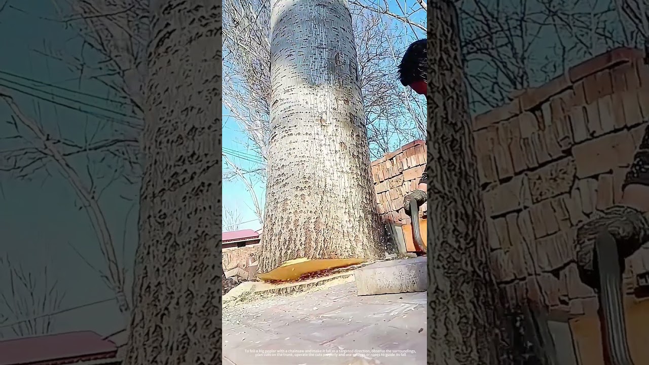 Use A Chainsaw To Fell A Big Poplar Tree !