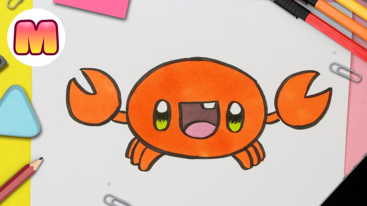 COMO DIBUJAR UN CANGREJO KAWAII PASO A PASO - Animales kawaii para dibujar