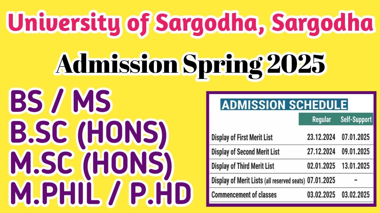 UOS ADMISSION SPRING 2025 / University of Sargodha Admission 2025 Il