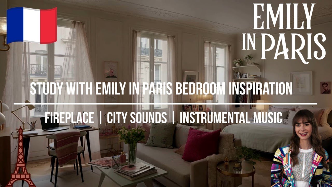 Study with Emily In Paris Bedroom Inspiration | Fireplace | City Sounds | Instrumental Music 🍷🥐