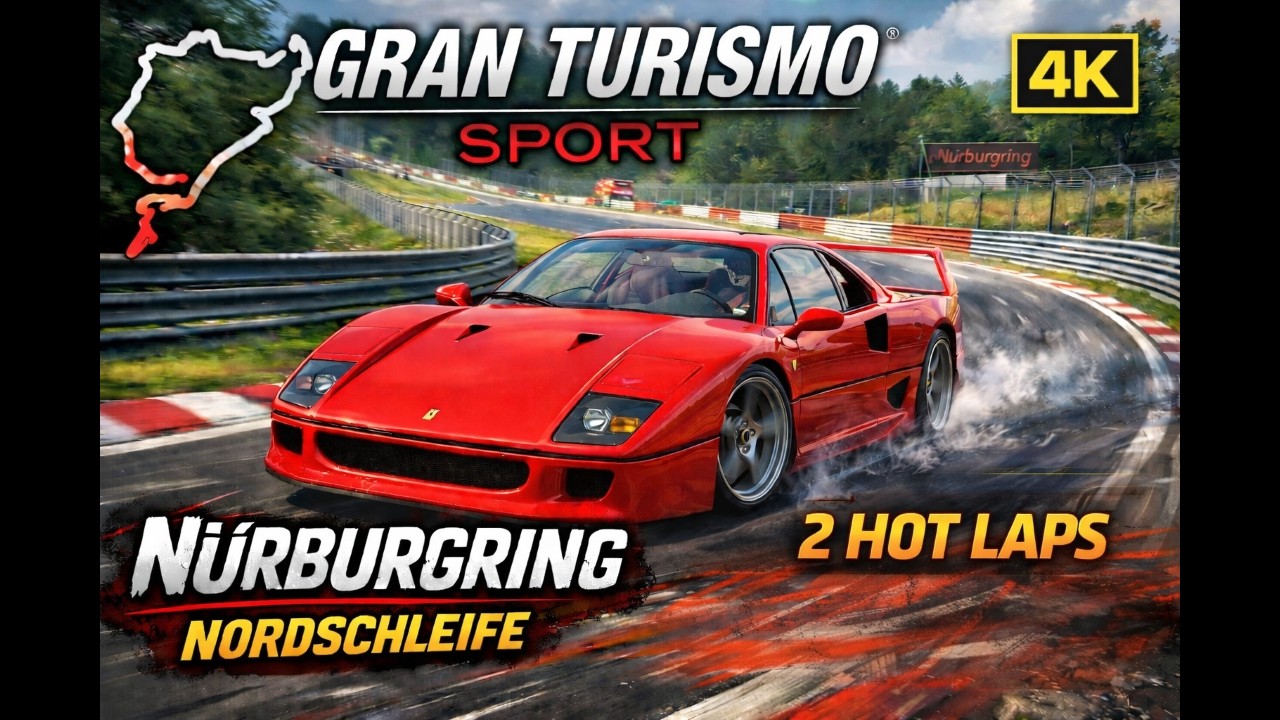 4K. Gran Turismo Sport: Ferrari F40 at Nürburgring Nordschleife - 2 hot laps