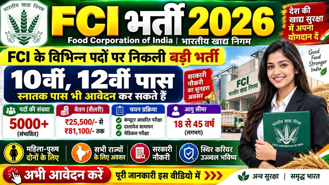 FCI New Vacancy 2026 |  FCI Recruitment 2026 | FCI Bharti 2026 | FCI Vacancy for 10th 12th Pass