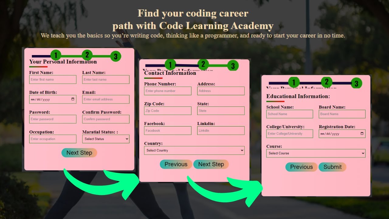 Can I Create This Complex Animated Multistep Form? How To Make Form (Multi-Step) Using HTML CSS & JS