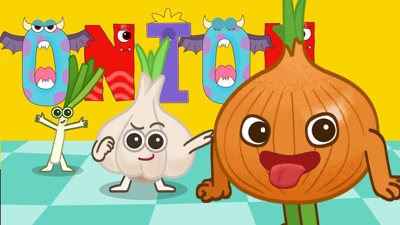 Garlic Onion Leek - Vegetables Rhymes. Learn English spelling ! fun phonics level 1 for kindergarten