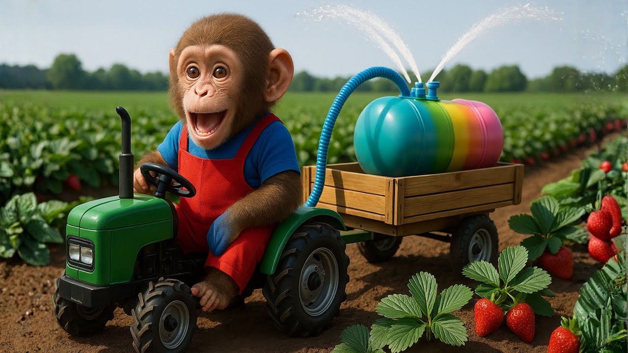 After the storm, monkey iZi saves a baby elephant — A brave rescue on a little green tractor!