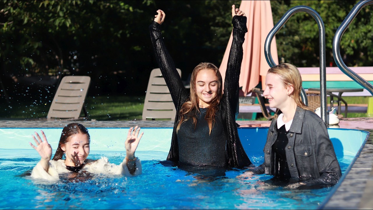 FRESH WETLOOK: CUTE GIRLS DIP INTO THE POOL IN THEIR CLOTHES, POSE, AND RELAX [WETLOOKER ID: vk3609]