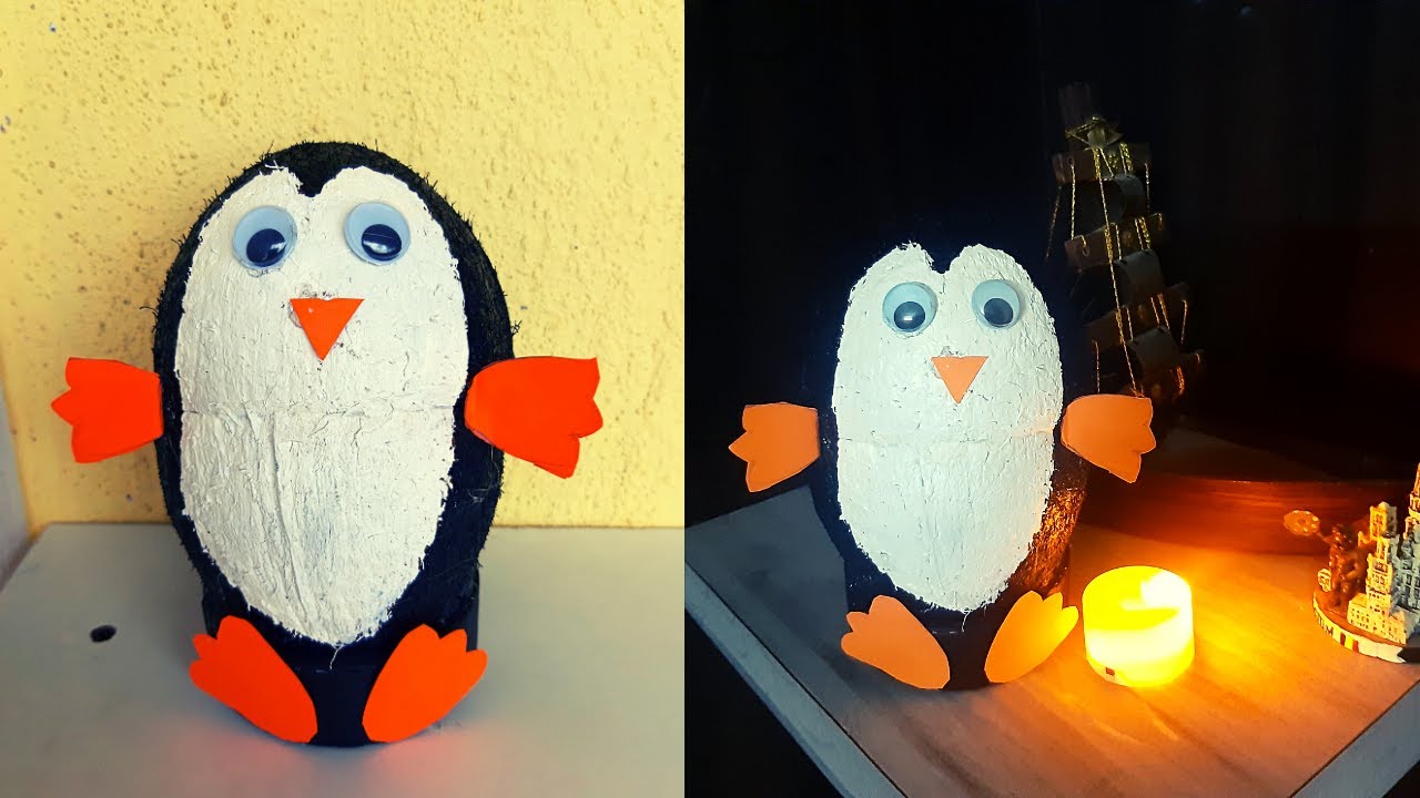 DIY Coconut Shell Penguine!!! Coconut Shell craft ideas| Best out of waste from coconut shell