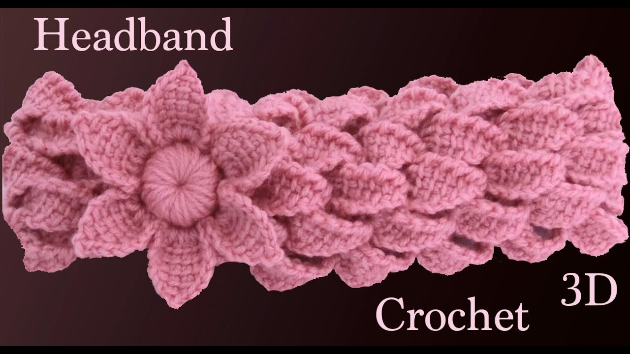 Diadema a crochet con trenzas de hojas y flor 3D en punto tunecino tejido tallermanualperu