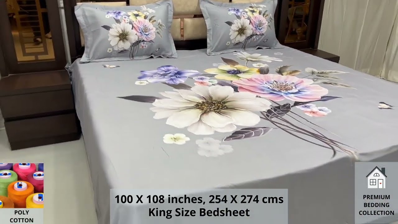 Premium Bedding Poly Cotton King Size Digital Print Double Bedsheet with 2 Pillow Covers, W- 2216