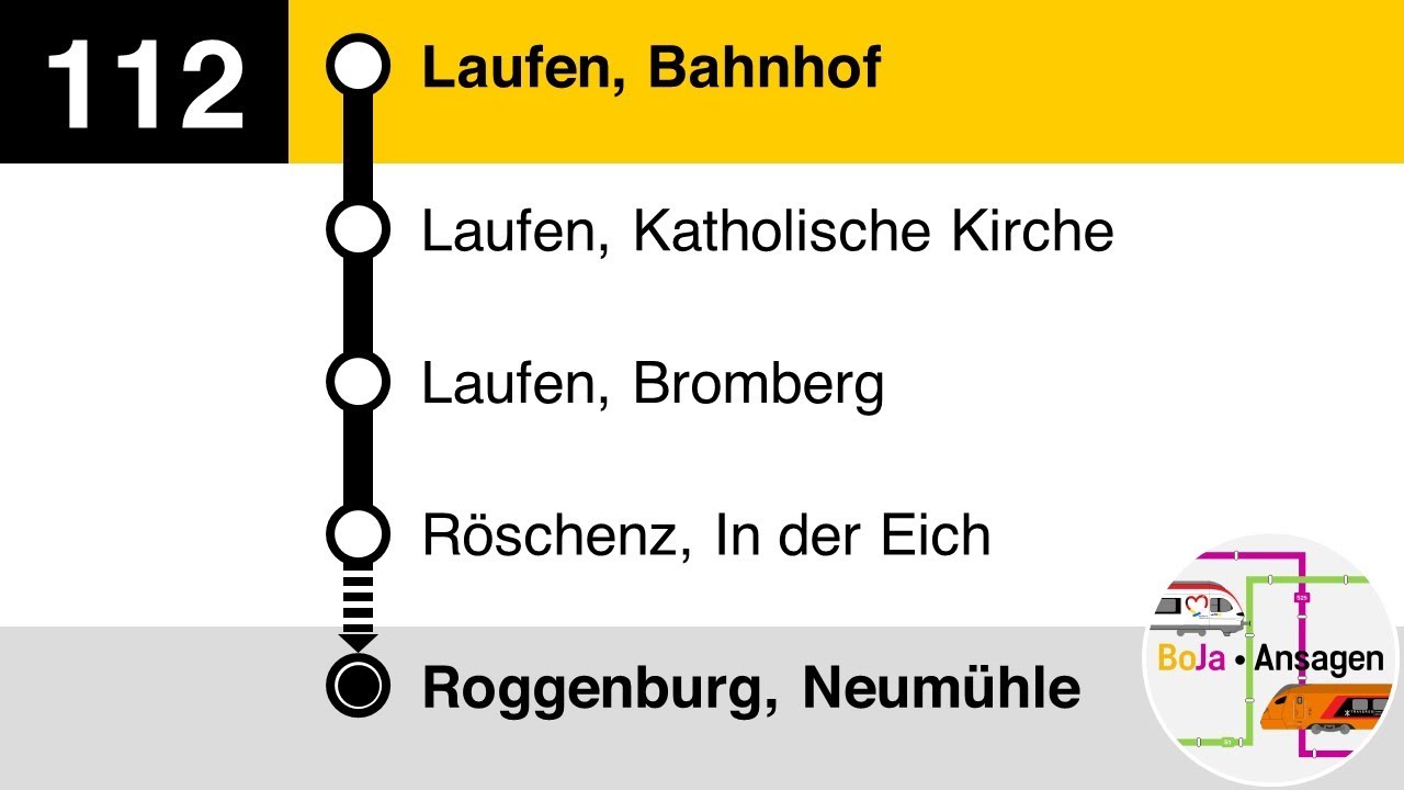 Postauto Ansagen | 112 Laufen - Kleinl&uuml;tzel - Roggenburg | BoJa Ansagen