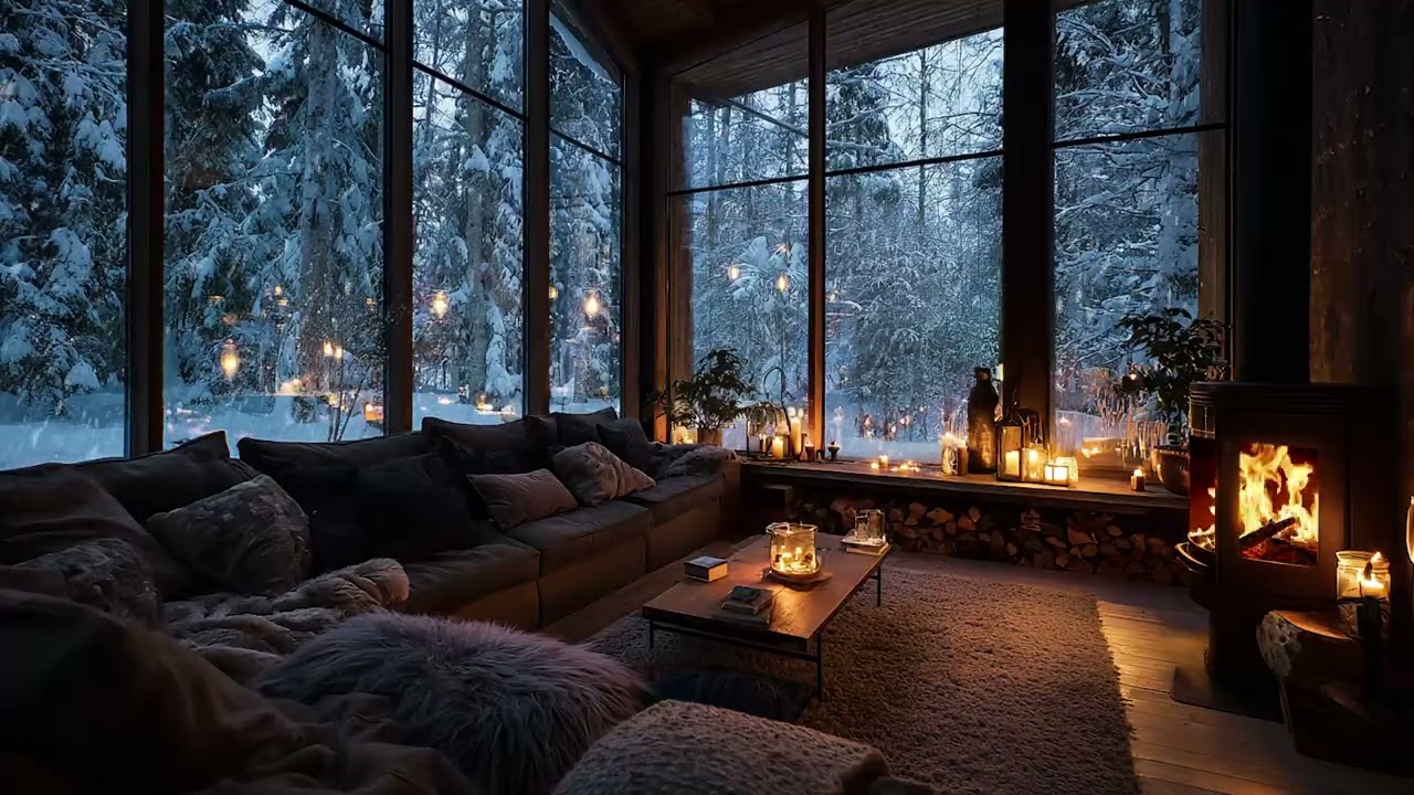 3 Hour Snow Wind and Crackling Fireplace Sounds for Deep Sleep, Stress Relief and Cozy Night