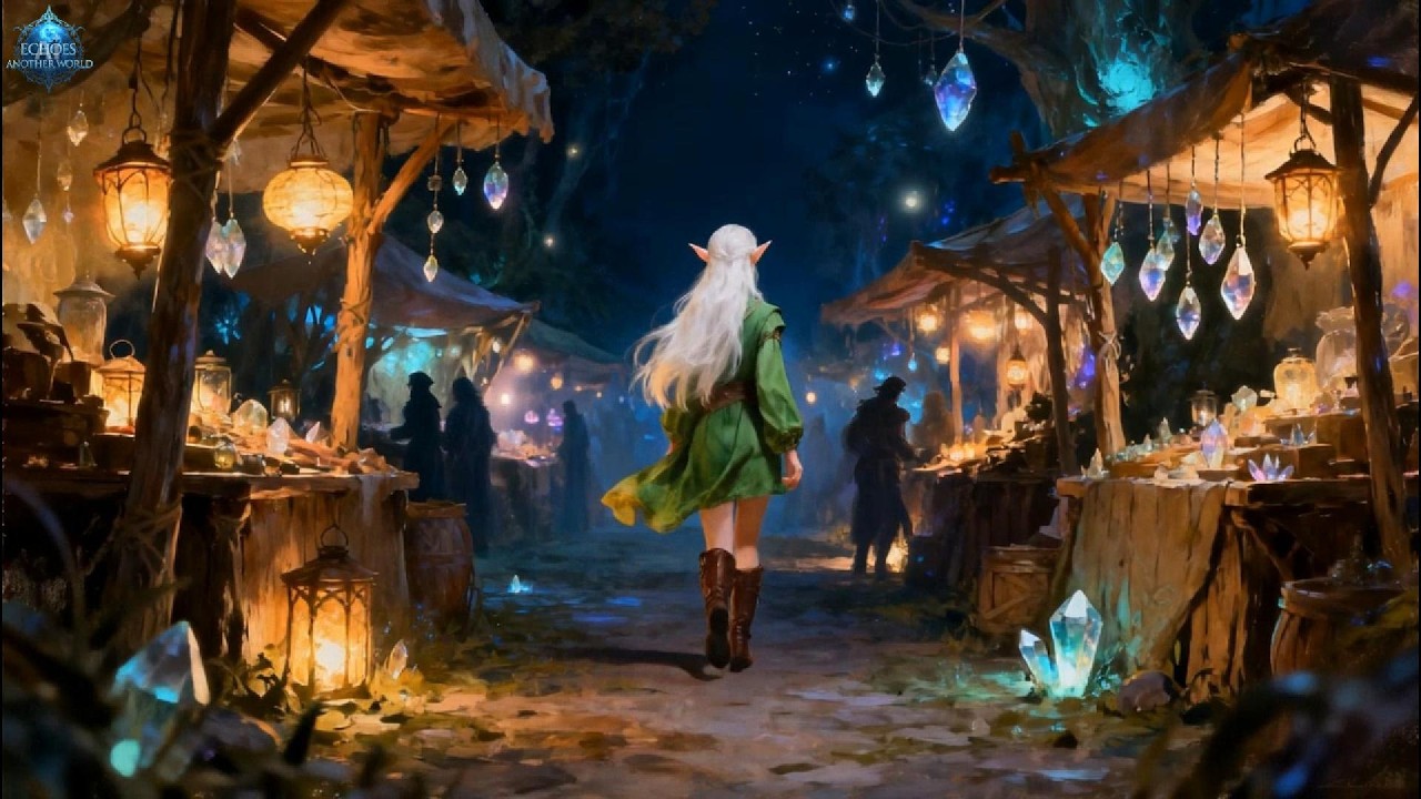 Calm Fantasy Ambience – Night Village in Another World (4 Hours) | Relaxing Dream Music