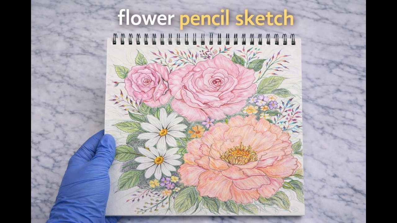 Flower Pencil Sketch | Realistic Colored Pencil Drawing
