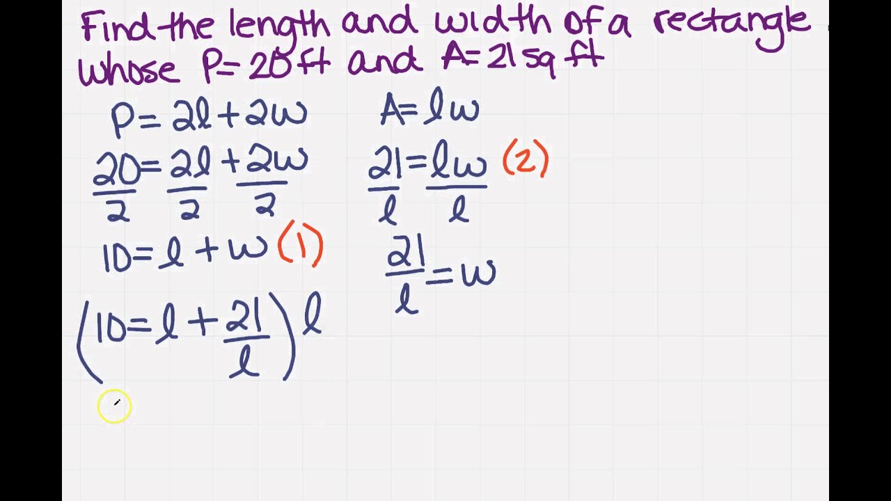Find the length and width of a rectangle with a system of equations