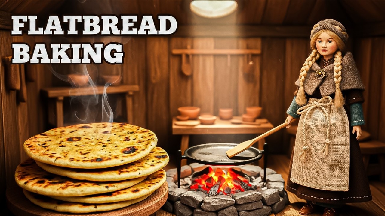 Miniature Doll Flatbread Baking ASMR | Viking Village Tiny Kitchen Recipe