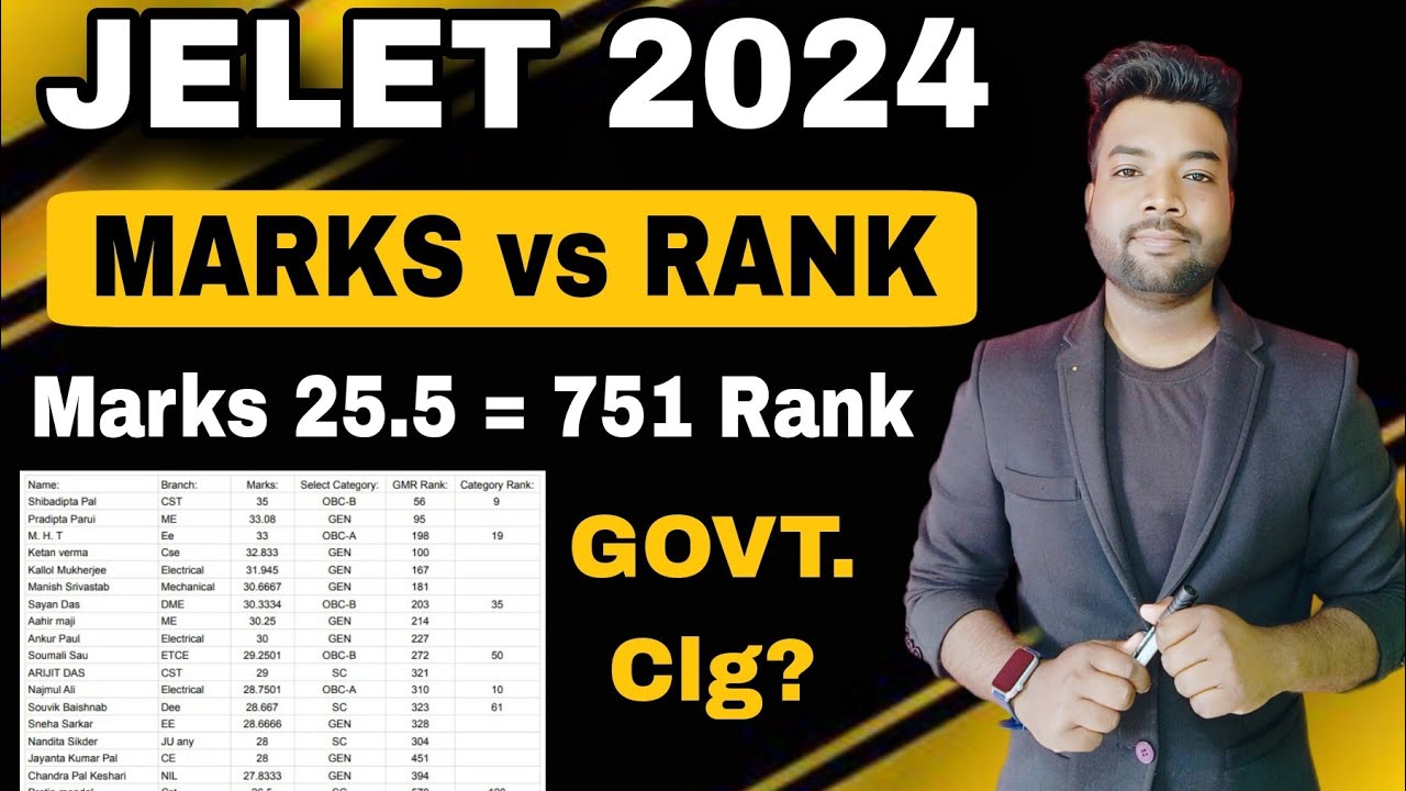 JELET 2024 Marks vs Rank | 25.5 Marks=751 GMR Rank? Govt College Possible or Not?