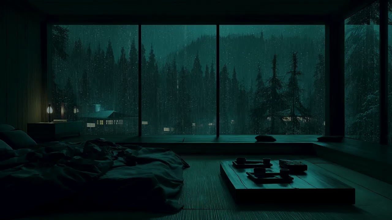 Heavy Rain in a Dark Bedroom No Ads 🌧 | Forest Night Ambience for Deep Sleep & Relaxation