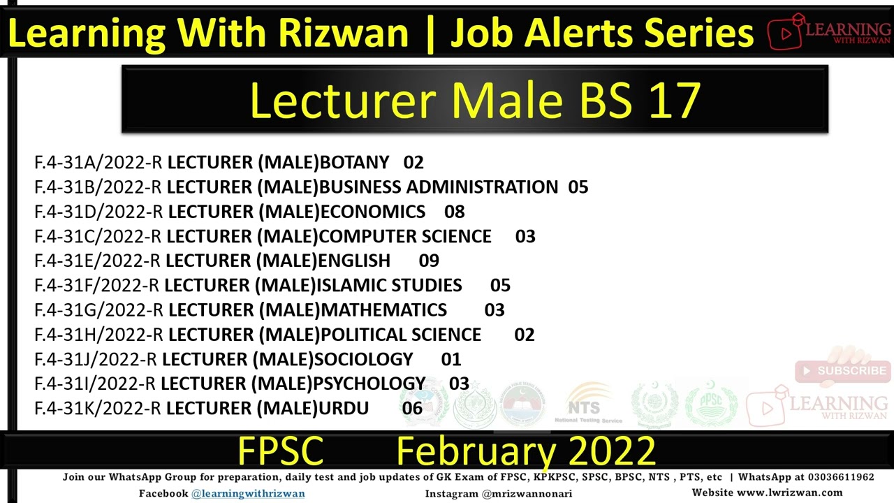 FPSC Lecturer jobs 2022 February Complete Detail