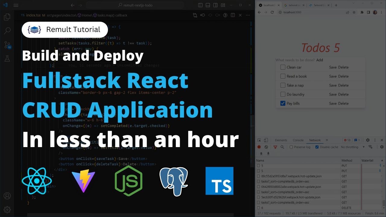 Build a Full-Stack React App and deploy to the cloud using: vite, node.js, express, postgres& remult